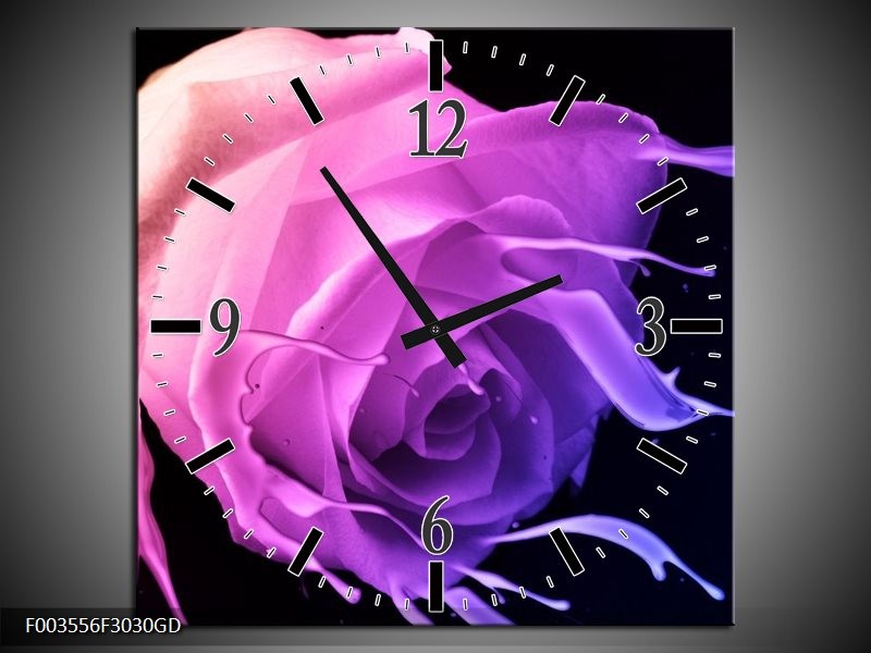 Wandklok op Glas Roos | Kleur: Paars, Roze, Zwart | F003556CGD
