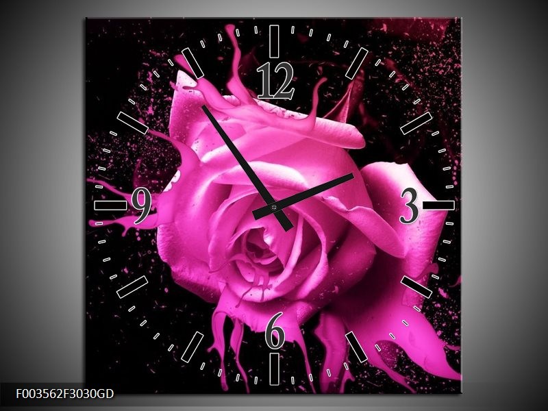 Wandklok op Glas Roos | Kleur: Roze, Zwart | F003562CGD