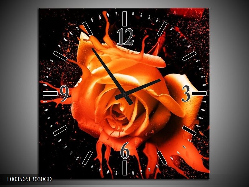 Wandklok op Glas Roos | Kleur: Oranje, Zwart | F003565CGD