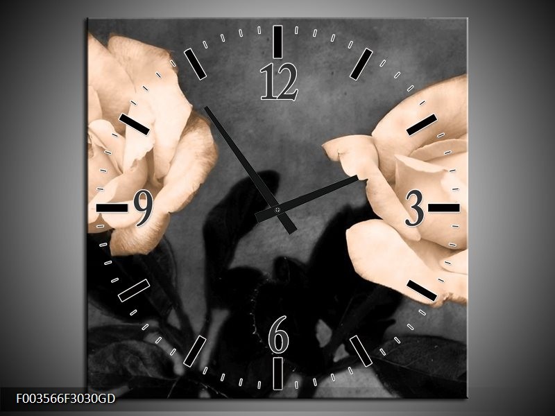 Wandklok op Glas Roos | Kleur: Sepia, Zwart | F003566CGD