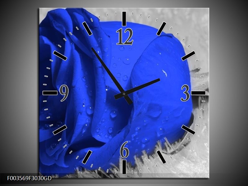 Wandklok op Glas Roos | Kleur: Blauw, Grijs, Wit | F003569CGD