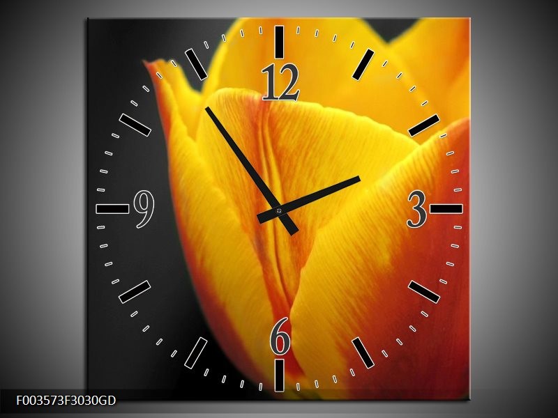 Wandklok op Glas Tulp | Kleur: Geel, Oranje, Zwart | F003573CGD