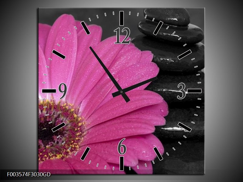 Wandklok op Glas Bloem | Kleur: Paars, Zwart | F003574CGD