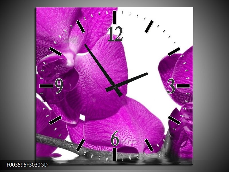 Wandklok op Glas Orchidee | Kleur: Paars, Wit | F003596CGD