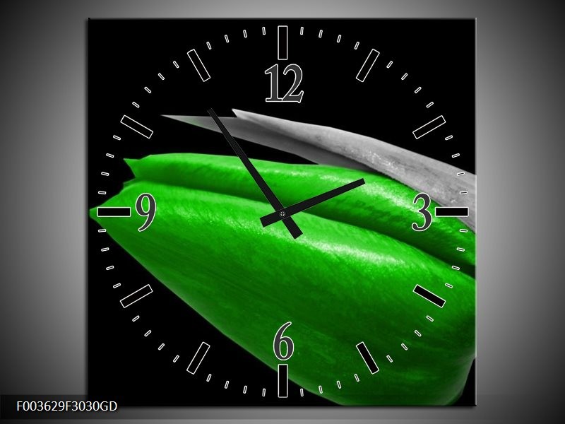 Wandklok op Glas Tulp | Kleur: Groen, Zwart, Grijs | F003629CGD