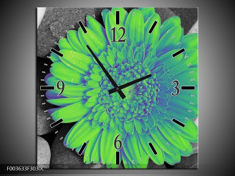 Wandklok op Canvas Gerbera | Kleur: Groen, Grijs | F003633C