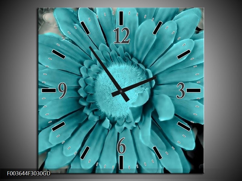 Wandklok op Glas Gerbera | Kleur: Blauw, Grijs | F003644CGD