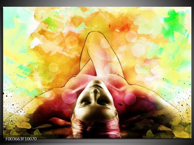 Foto canvas schilderij Vrouw | Geel, Groen, Rood