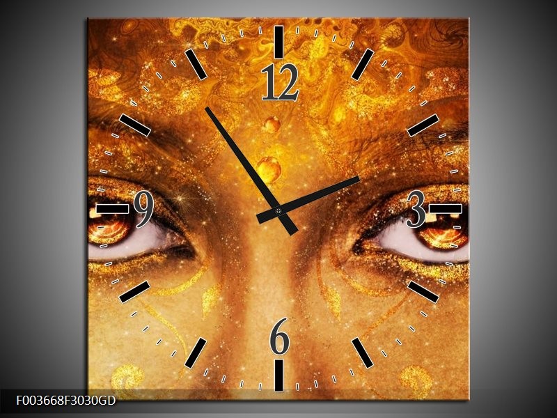 Wandklok op Glas Gezicht | Kleur: Bruin, Geel, Goud | F003668CGD