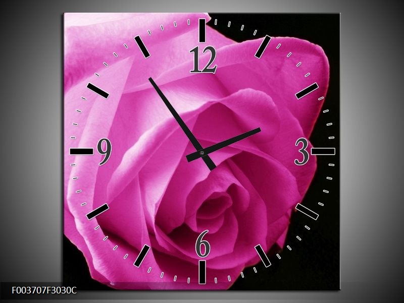 Wandklok op Canvas Roos | Kleur: Roze, Zwart | F003707C