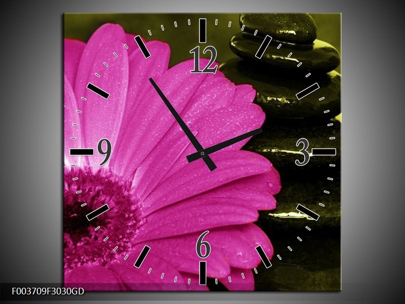 Wandklok op Glas Bloem | Kleur: Roze, Zwart, Groen | F003709CGD