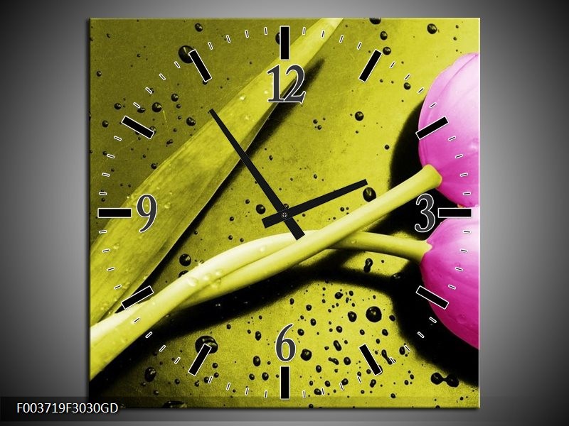 Wandklok op Glas Tulp | Kleur: Roze, Groen, Wit | F003719CGD