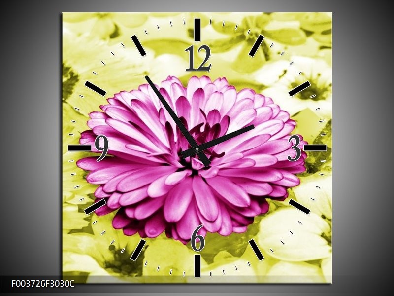 Wandklok op Canvas Bloem | Kleur: Roze, Groen, Wit | F003726C