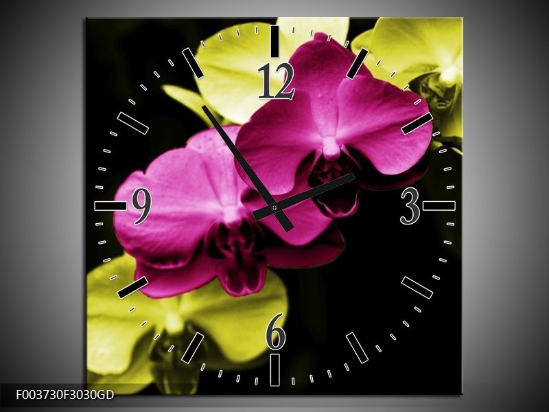 Wandklok op Glas Orchidee | Kleur: Roze, Groen, Zwart | F003730CGD