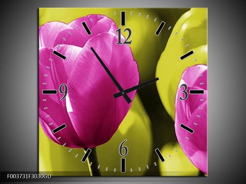 Wandklok op Glas Tulp | Kleur: Roze, Groen, Zwart | F003731CGD