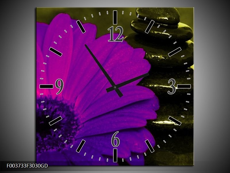 Wandklok op Glas Bloem | Kleur: Paars, Groen, Wit | F003733CGD