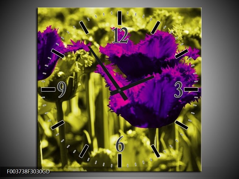 Wandklok op Glas Tulp | Kleur: Paars, Groen, Wit | F003738CGD