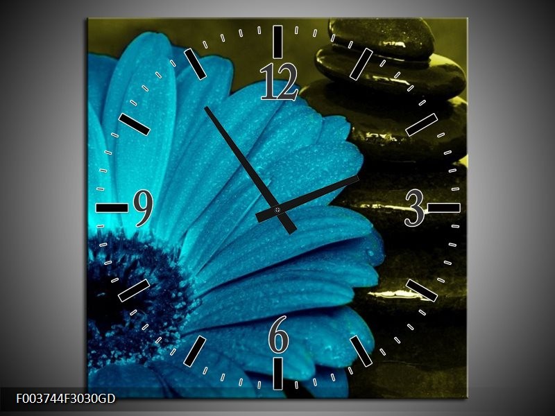 Wandklok op Glas Bloem | Kleur: Blauw, Zwart, Groen | F003744CGD
