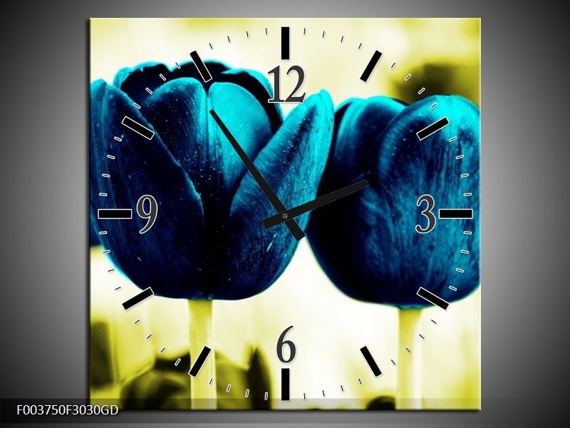 Wandklok op Glas Tulp | Kleur: Blauw, Zwart, Groen | F003750CGD
