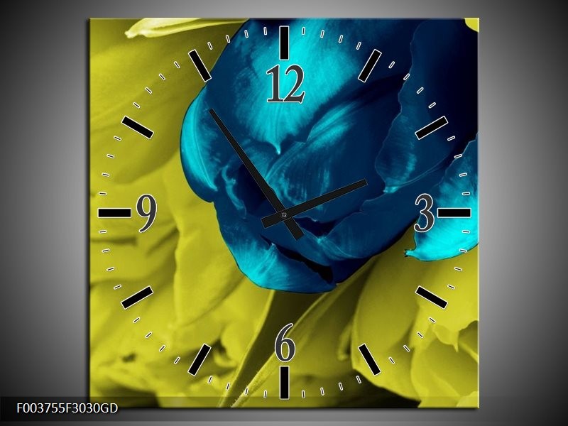 Wandklok op Glas Tulp | Kleur: Blauw, Zwart, Groen | F003755CGD