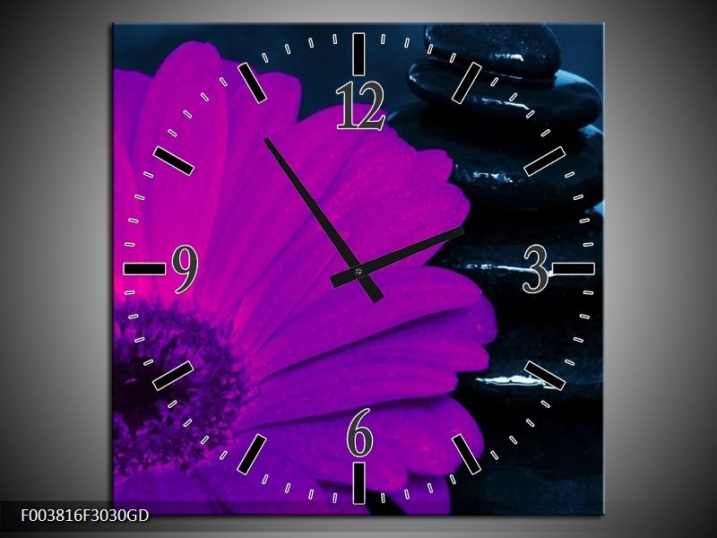 Wandklok op Glas Bloem | Kleur: Paars, Bruin, Wit | F003816CGD