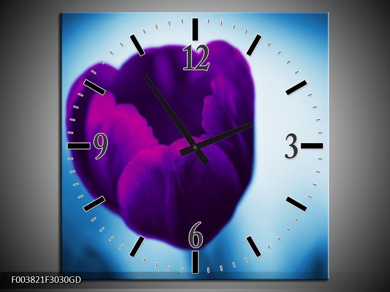 Wandklok op Glas Tulp | Kleur: Paars, Blauw, Wit | F003821CGD