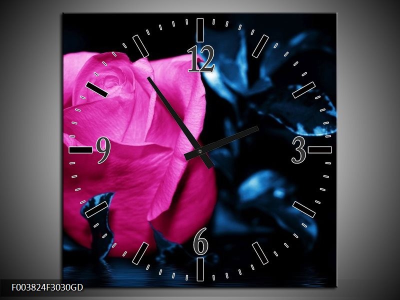 Wandklok op Glas Roos | Kleur: Roze, Blauw, Zwart | F003824CGD