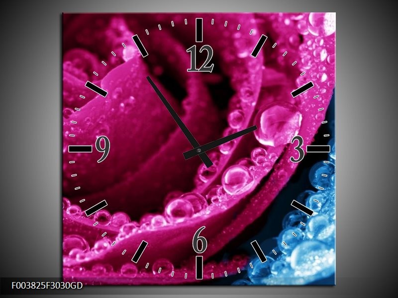 Wandklok op Glas Roos | Kleur: Roze, Blauw | F003825CGD