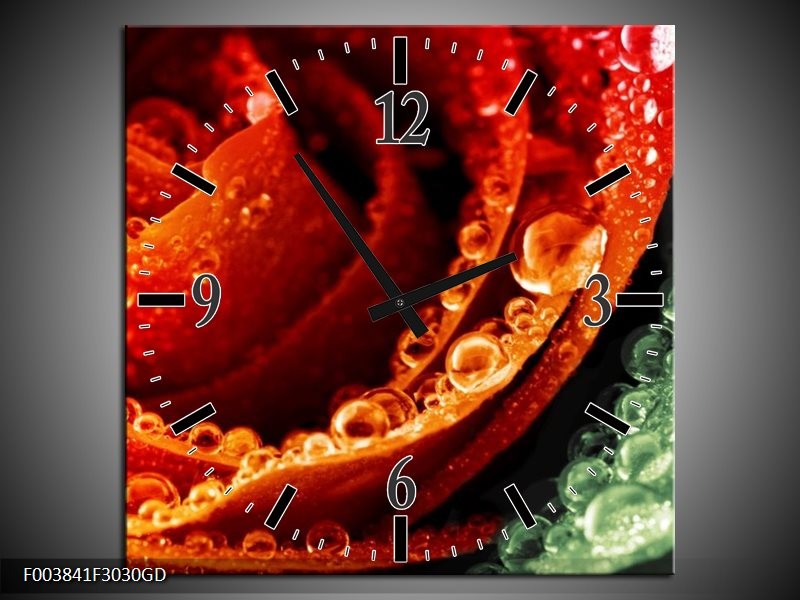 Wandklok op Glas Roos | Kleur: Rood, Oranje, Groen | F003841CGD