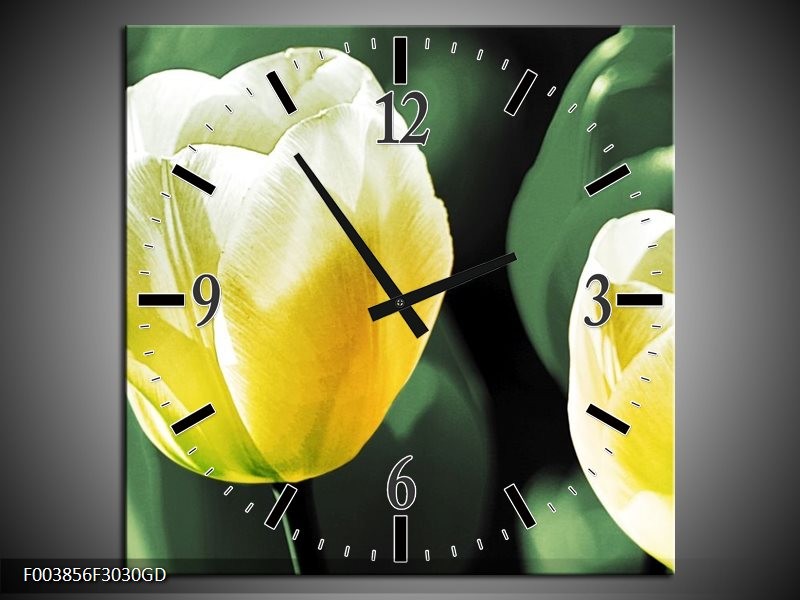 Wandklok op Glas Tulp | Kleur: Geel, Groen, Wit | F003856CGD