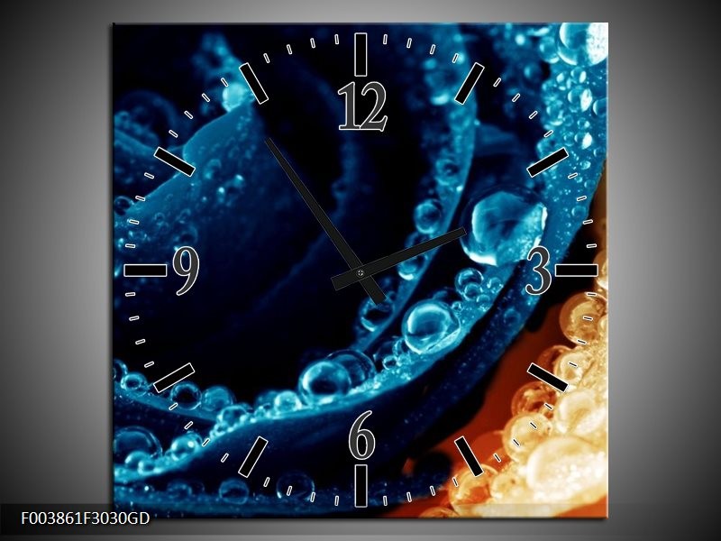Wandklok op Glas Roos | Kleur: Blauw, Oranje | F003861CGD