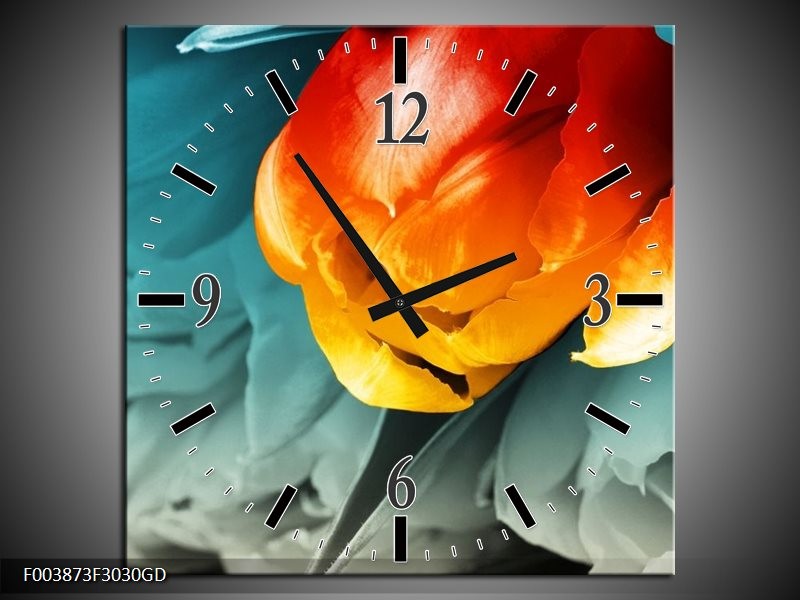 Wandklok op Glas Tulp | Kleur: Oranje, Rood, Blauw | F003873CGD
