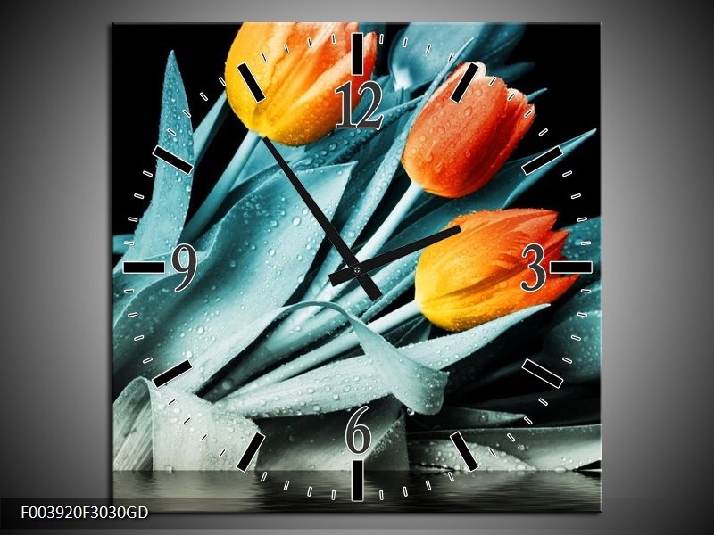 Wandklok op Glas Tulp | Kleur: Oranje, Blauw, Zwart | F003920CGD