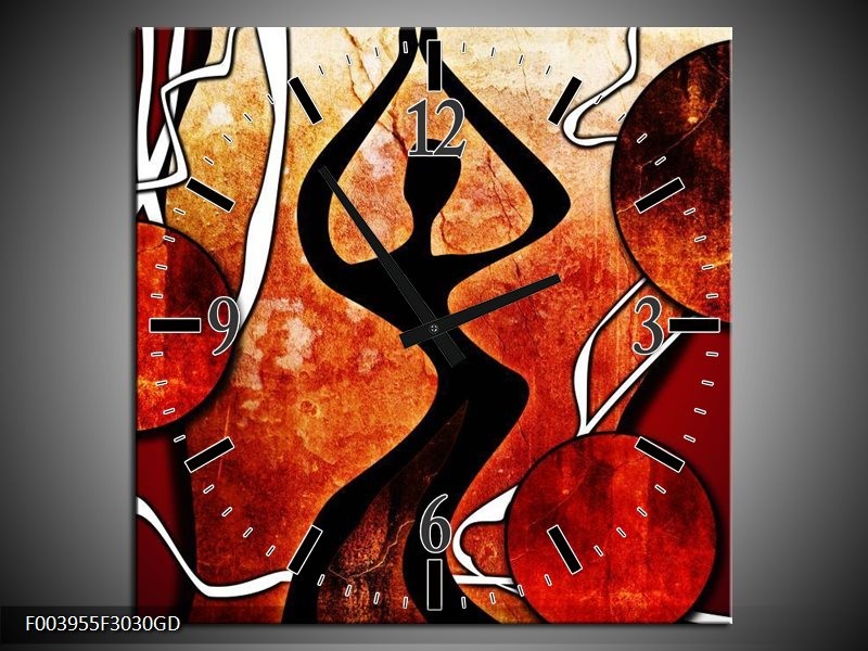 Wandklok op Glas Abstract | Kleur: Zwart, Rood, Wit | F003955CGD