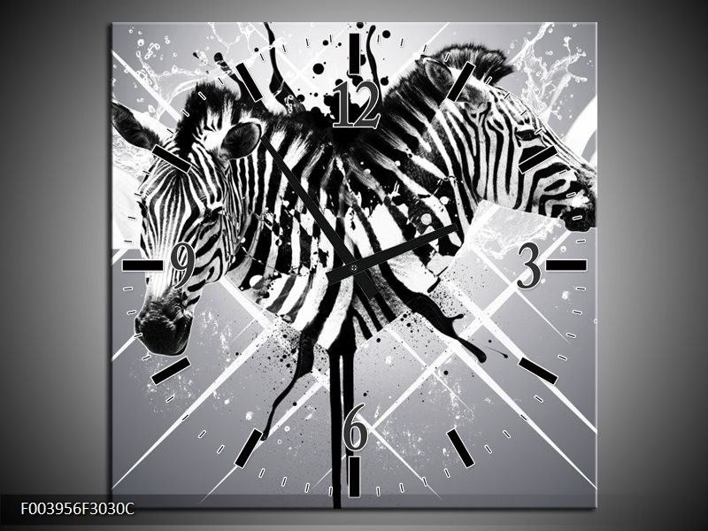 Wandklok op Canvas Zebra | Kleur: Zwart, Wit, Grijs | F003956C