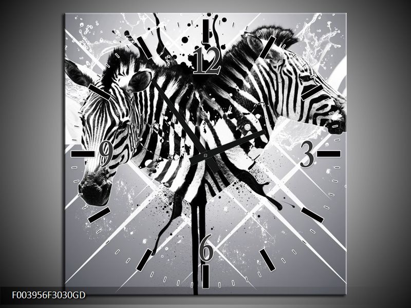 Wandklok op Glas Zebra | Kleur: Zwart, Wit, Grijs | F003956CGD