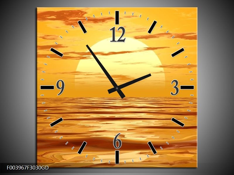 Wandklok op Glas Zonsondergang | Kleur: Geel, Oranje, Bruin | F003967CGD