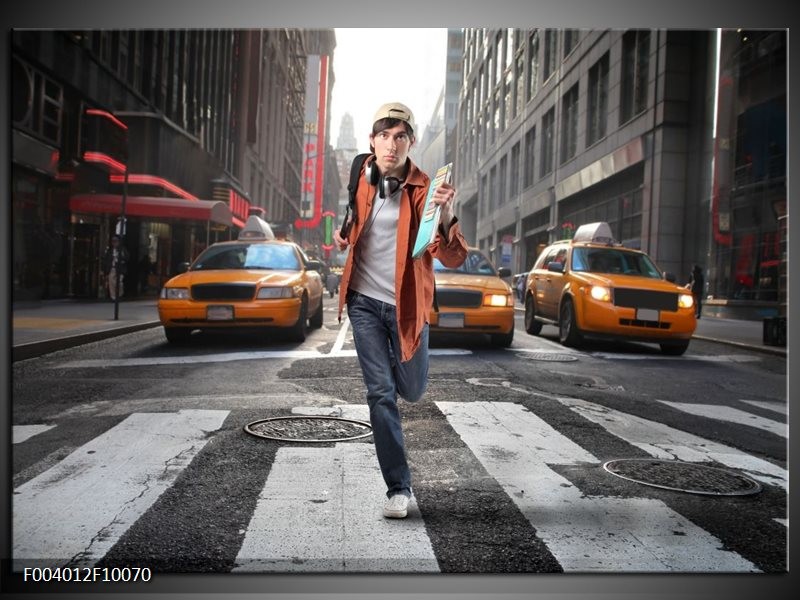 Foto canvas schilderij Straat | Geel, Oranje, Grijs