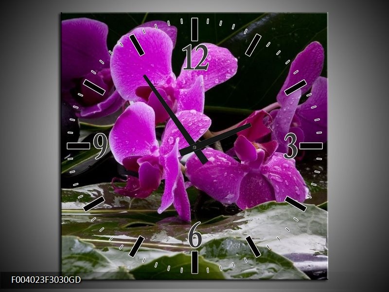 Wandklok op Glas Orchidee | Kleur: Zwart, Roze, Grijs | F004023CGD