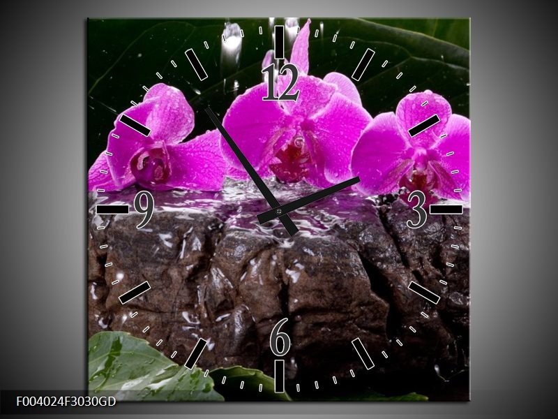 Wandklok op Glas Orchidee | Kleur: Zwart, Roze, Grijs | F004024CGD