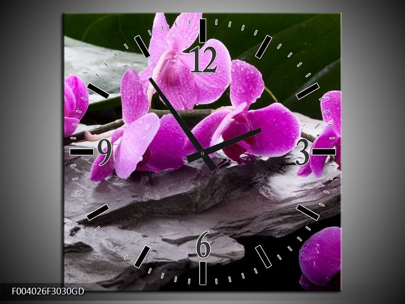Wandklok op Glas Orchidee | Kleur: Zwart, Roze, Grijs | F004026CGD