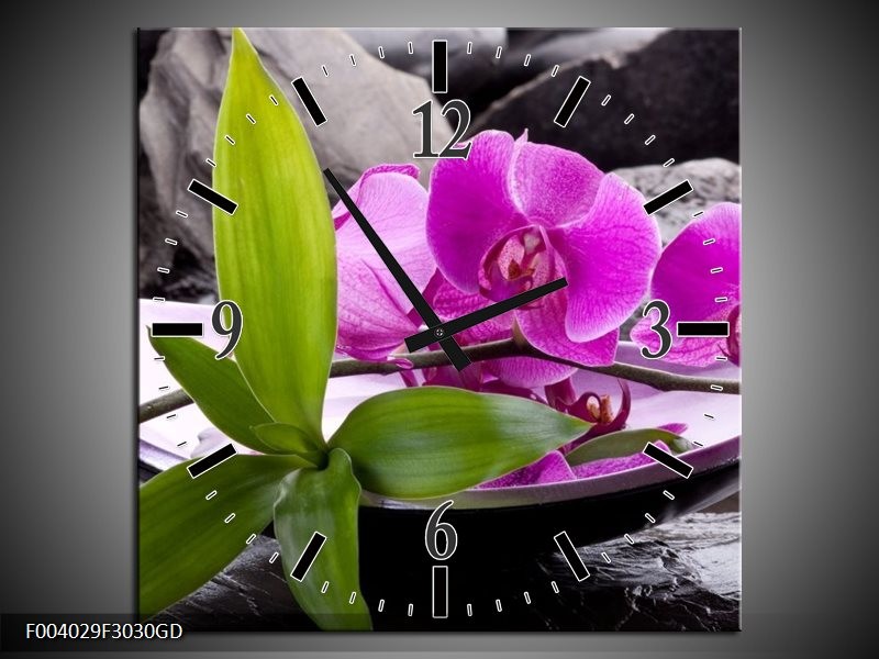 Wandklok op Glas Orchidee | Kleur: Zwart, Roze, Grijs | F004029CGD