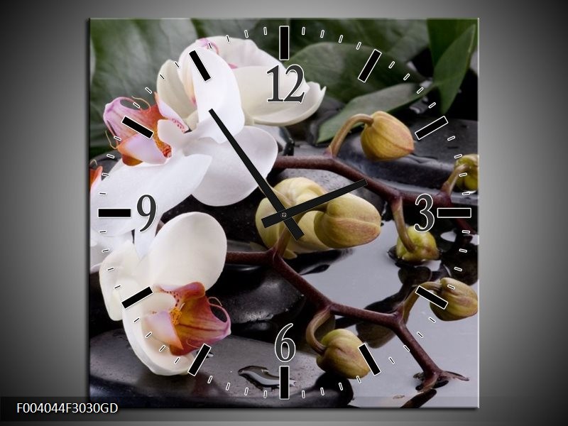 Wandklok op Glas Orchidee | Kleur: Geel, Zwart, Wit | F004044CGD