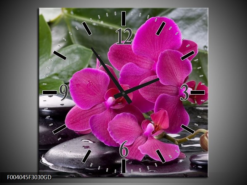 Wandklok op Glas Orchidee | Kleur: Groen, Paars, Zwart | F004045CGD
