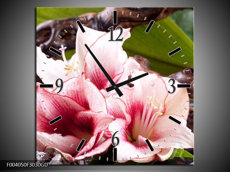 Wandklok op Glas Bloem | Kleur: Wit, Roze, Groen | F004050CGD