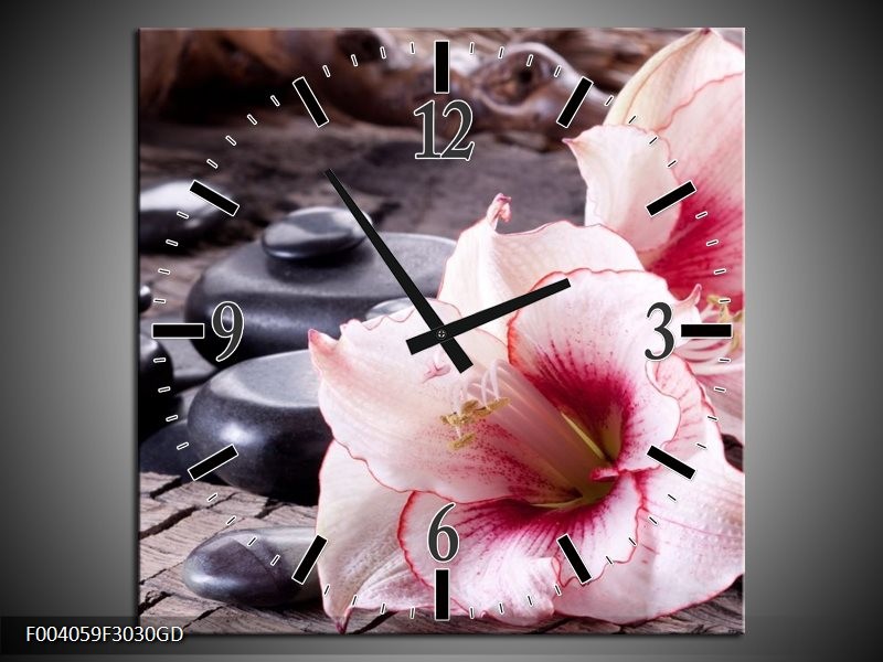 Wandklok op Glas Bloem | Kleur: Wit, Roze, Zwart | F004059CGD