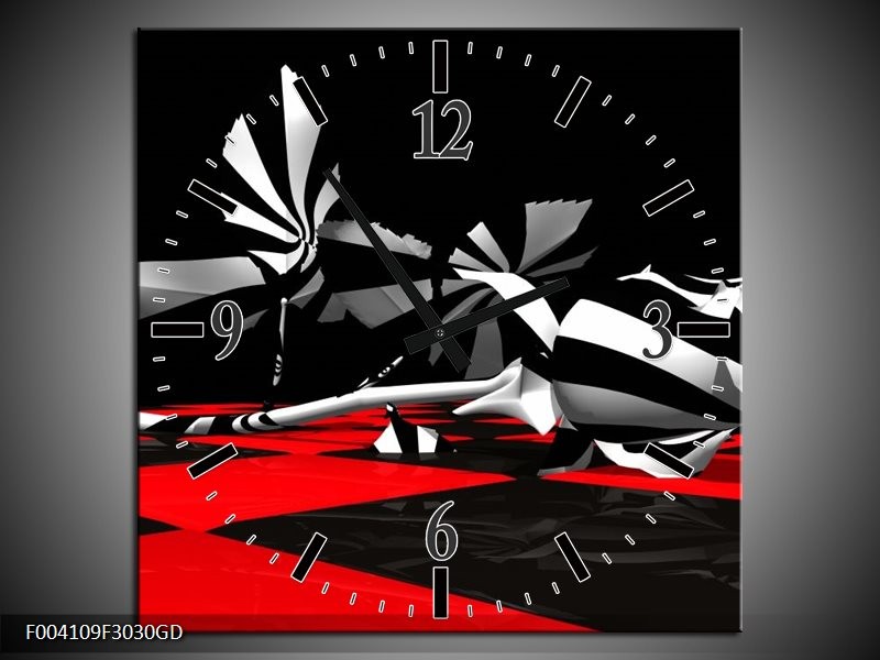 Wandklok op Glas Abstract | Kleur: Zwart, Rood, Wit | F004109CGD