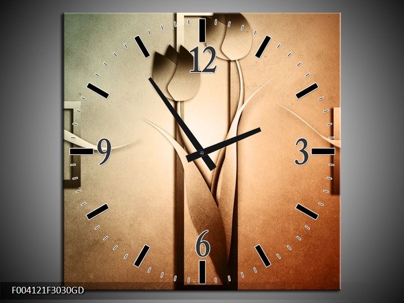 Wandklok op Glas Tulp | Kleur: Groen, Bruin, Wit | F004121CGD