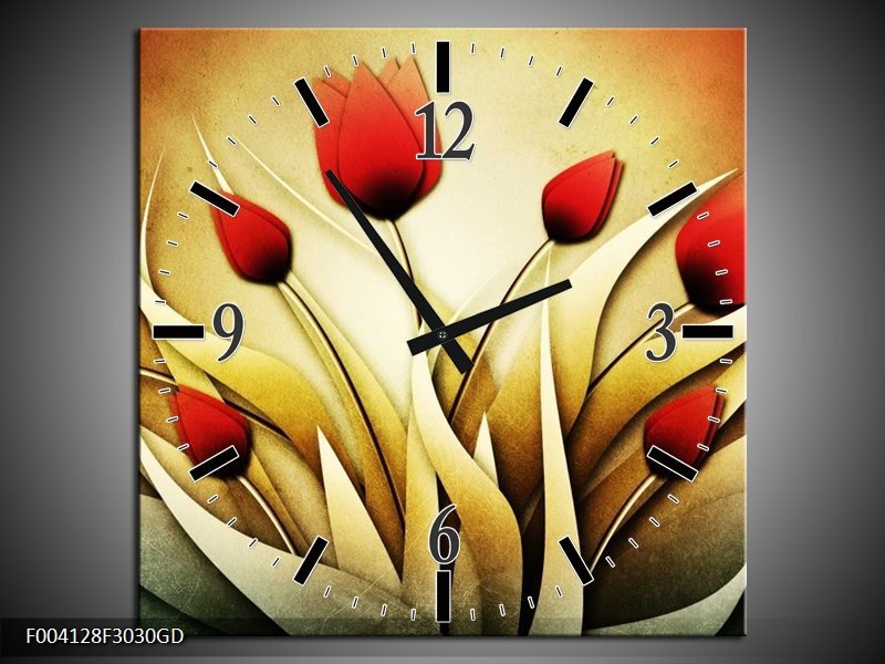 Wandklok op Glas Tulp | Kleur: Geel, Wit, Rood | F004128CGD