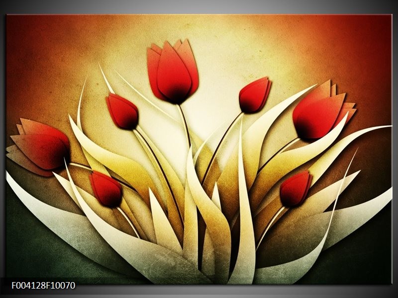 Glas schilderij Tulp | Geel, Wit, Rood
